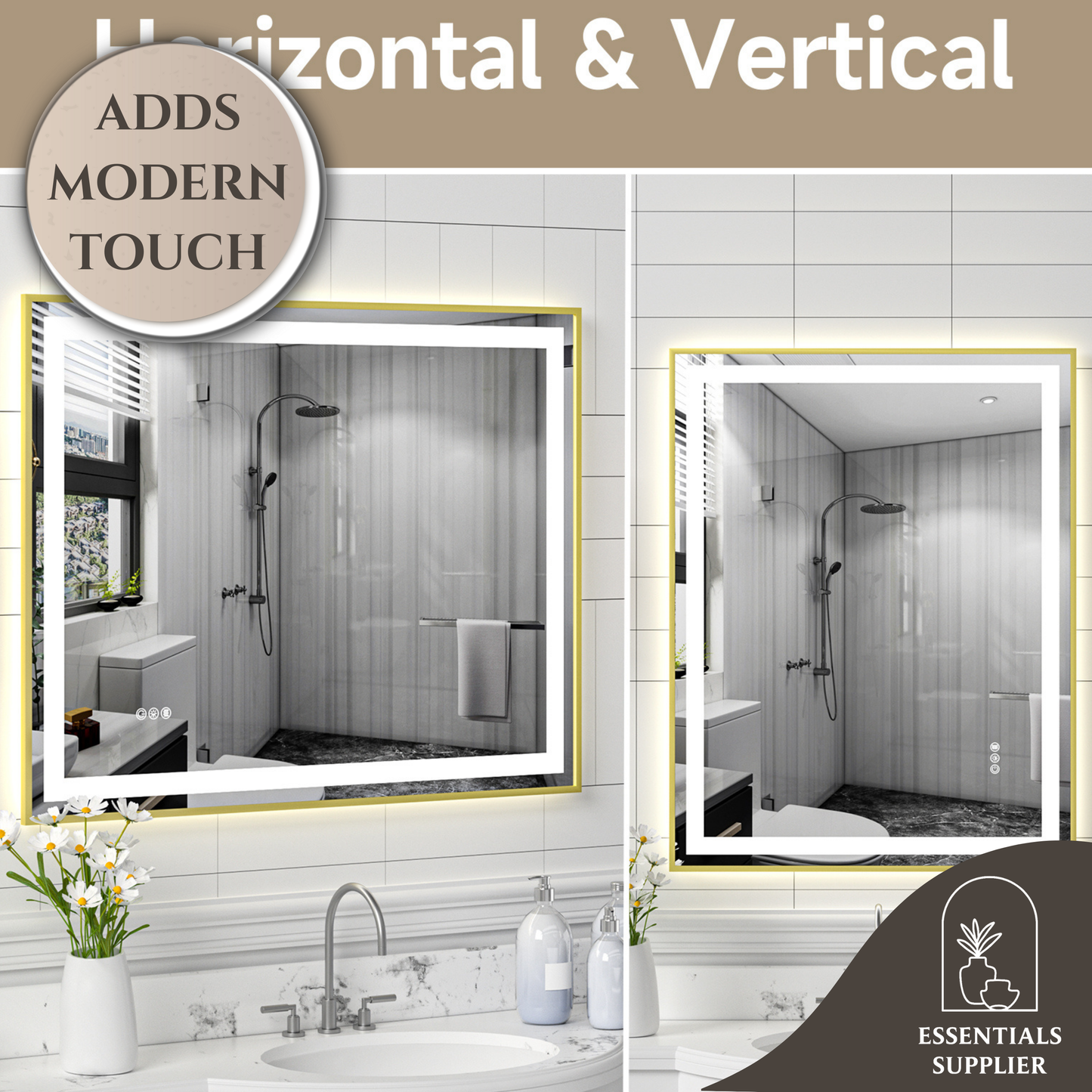 28x36" Gold Framed LED Mirror with Dual Front & Back Light Strips