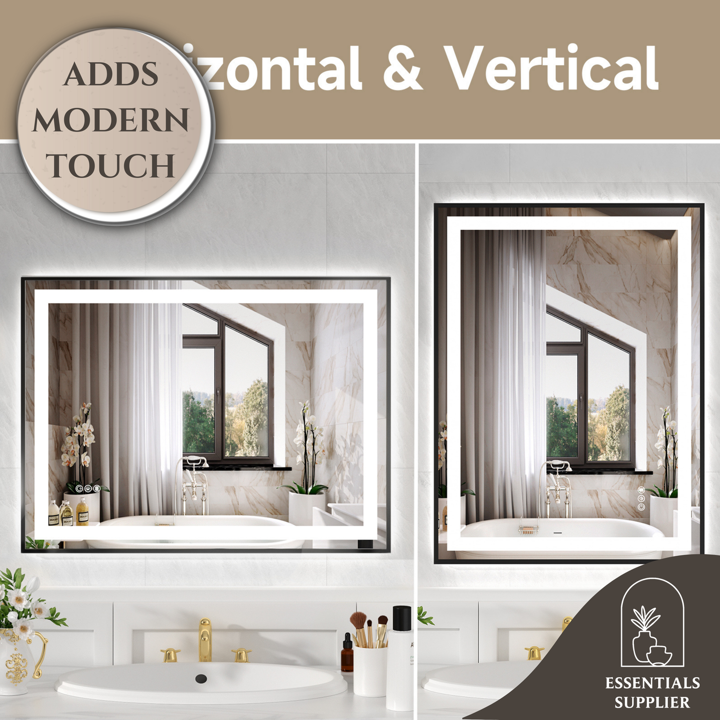 24x32" Black Framed LED Mirror with Dual Front & Back Light Strips