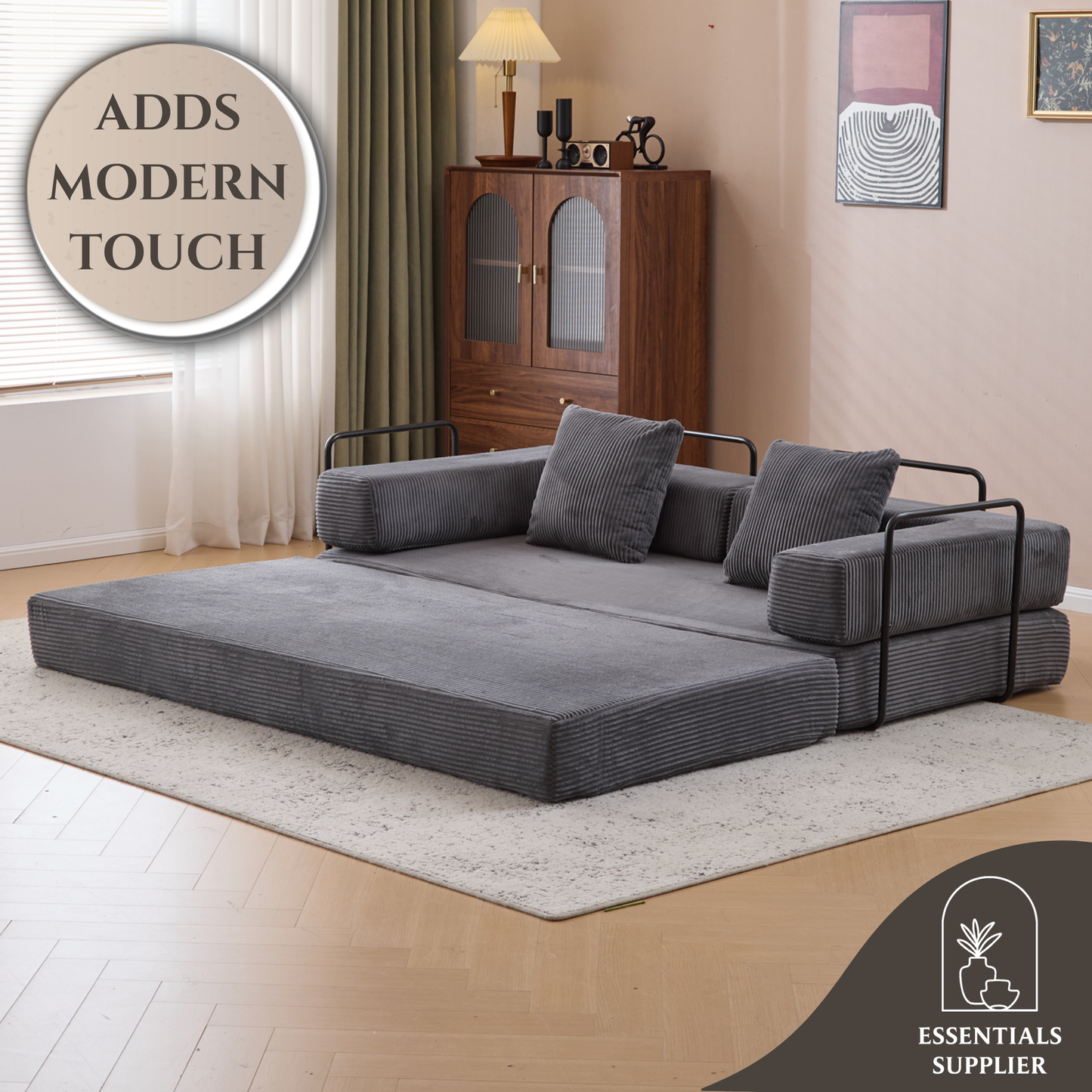 Convertible Corduroy Futon Sofa Bed – Foldable Floor Couch with Sponge Padding