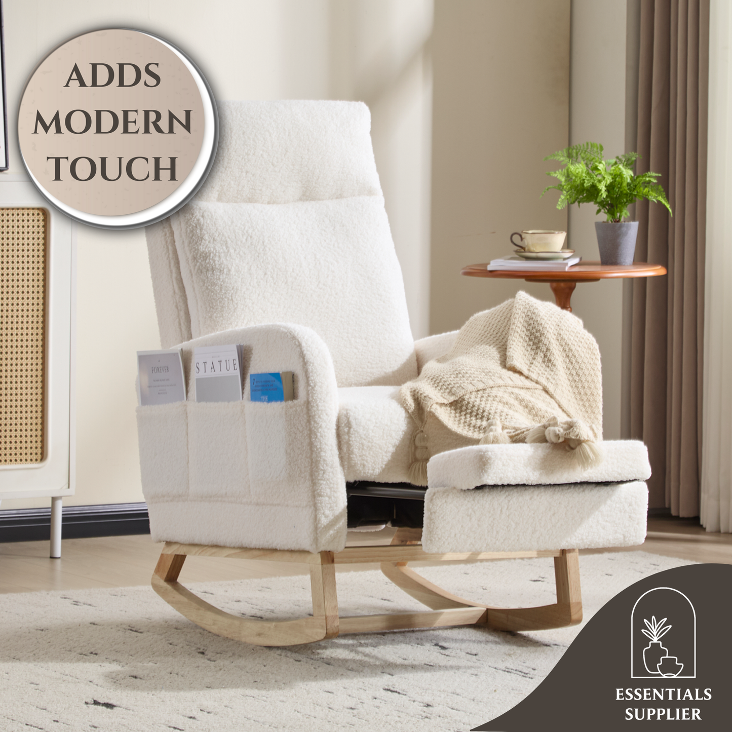 Modern Rocking Accent Chair with High Back, Soft Fabric & 300 lb Weight Capacity