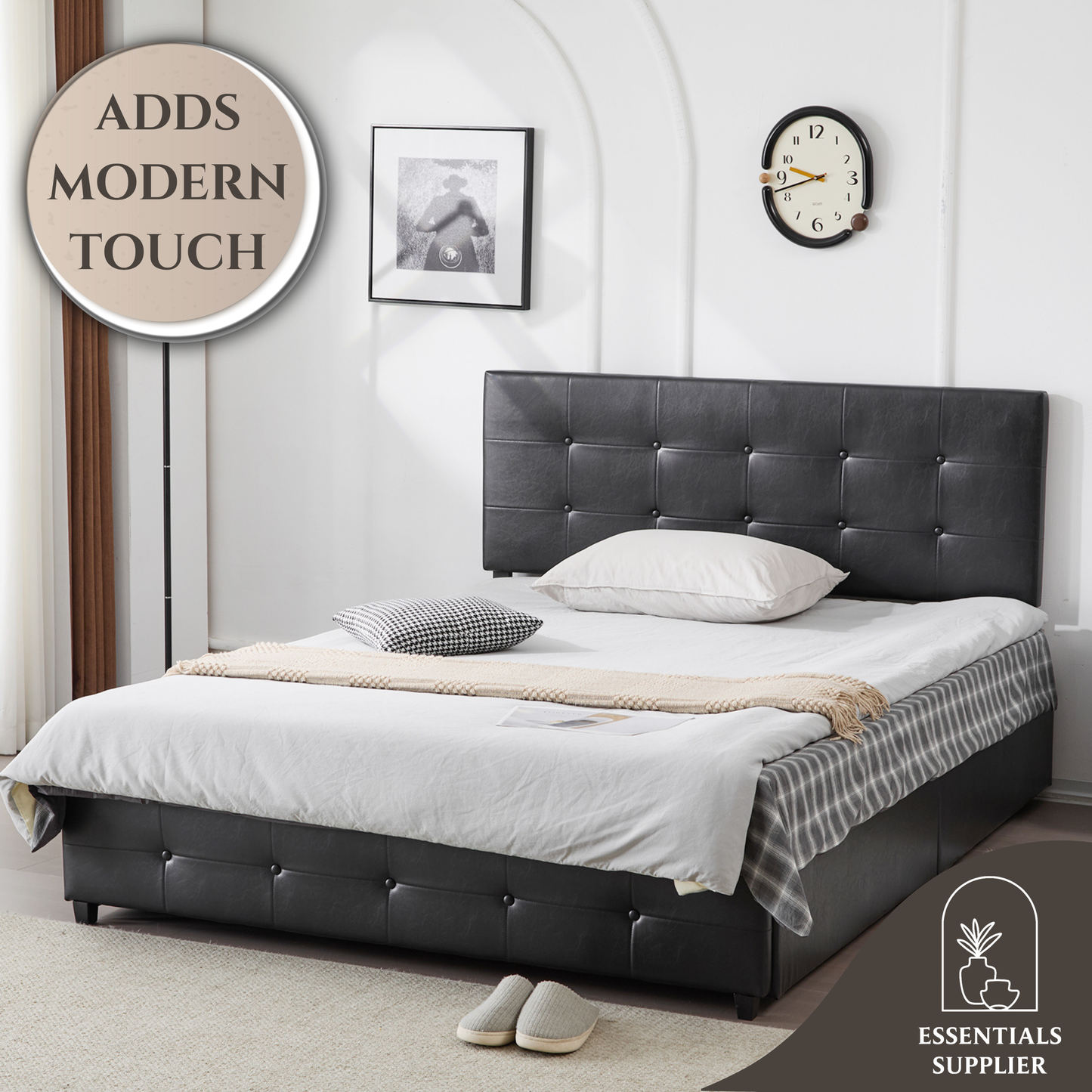 Queen Upholstered Platform Bed with 4 Drawers & Adjustable Tufted Headboard