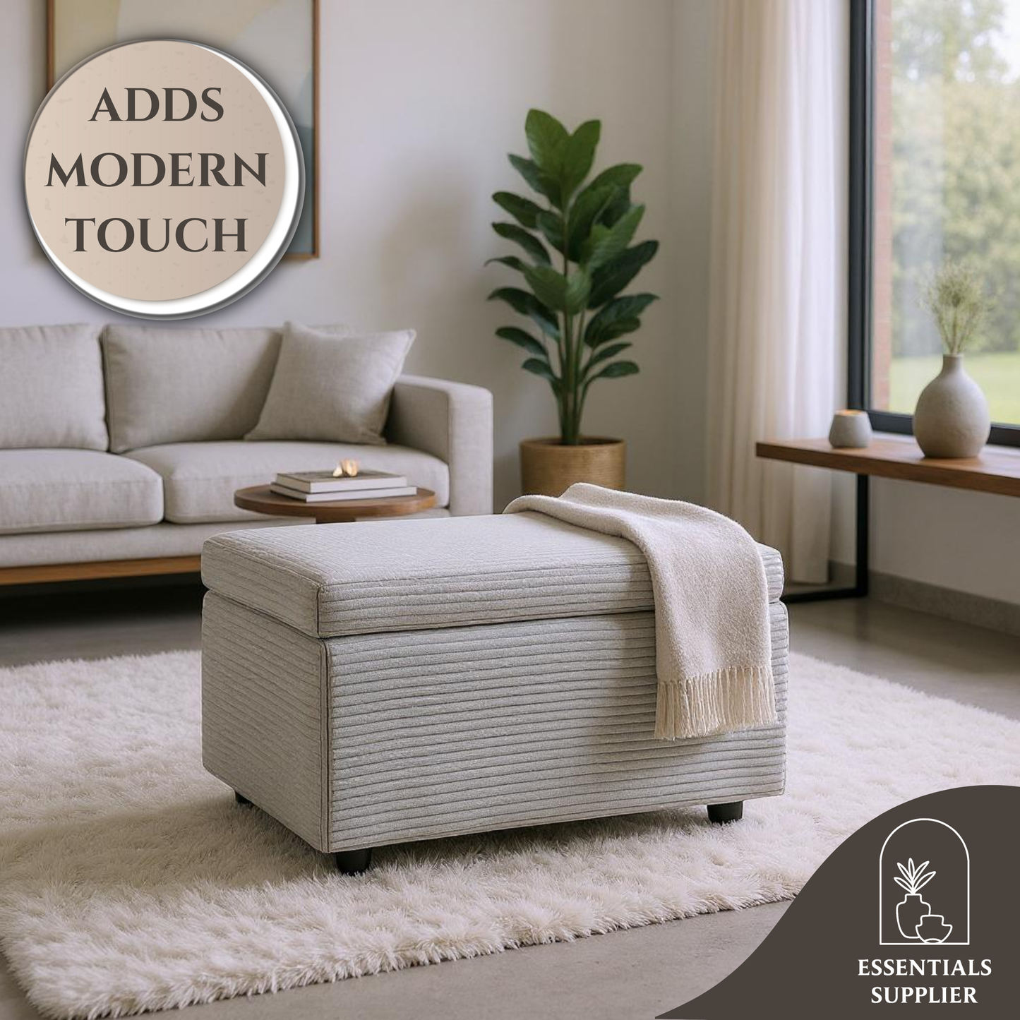 Light Gray Corduroy Storage Ottoman Bench with Hidden Compartment – 24.8