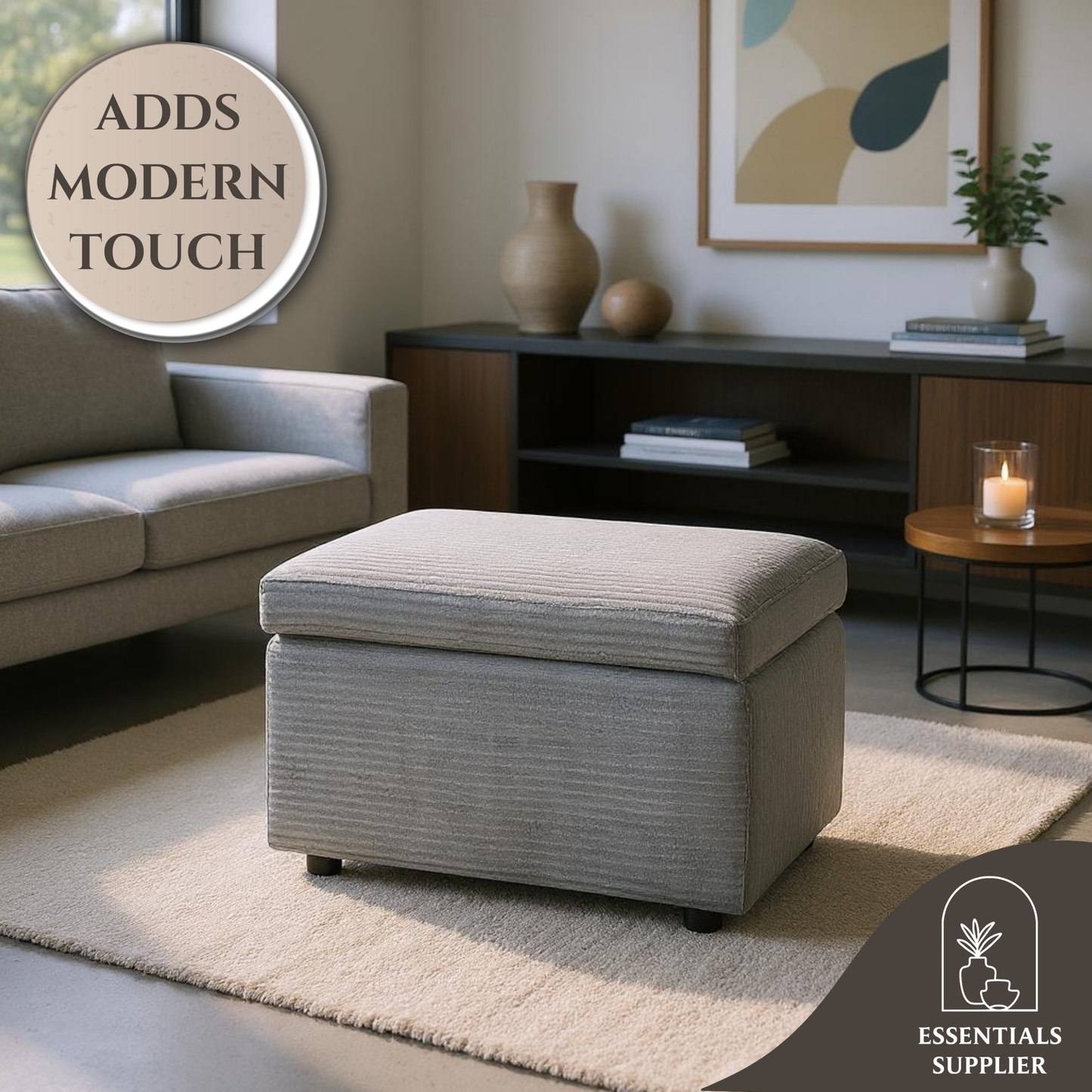 Dark Gray Corduroy Storage Ottoman Bench with Hidden Compartment – 24.8