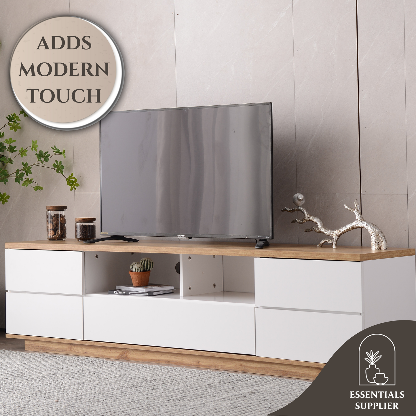 Modern TV Stand for 80'' TVs, Media Console with Storage & Rebound Doors