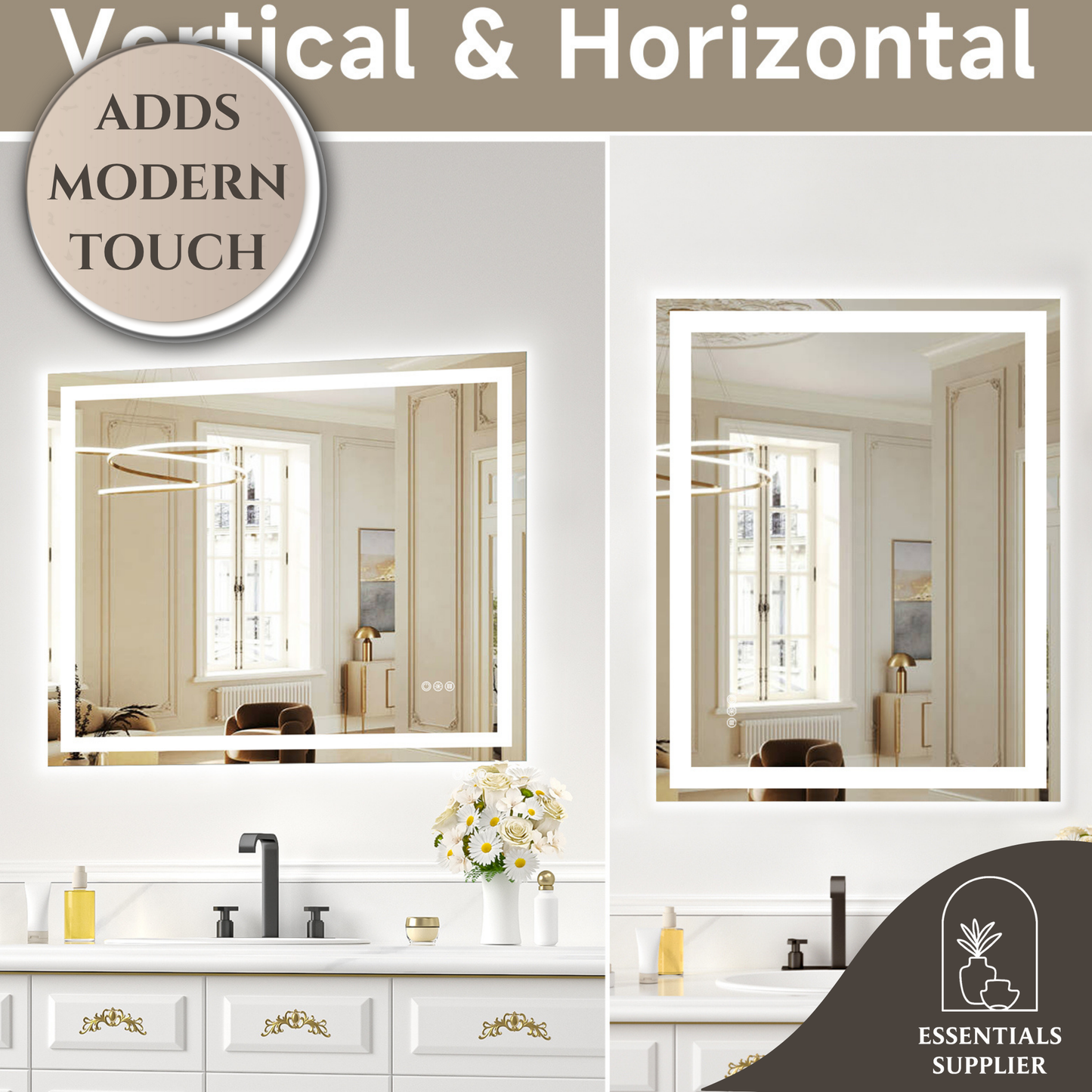 40x32" Dual LED Light Frameless Mirror – Front & Back Lighting