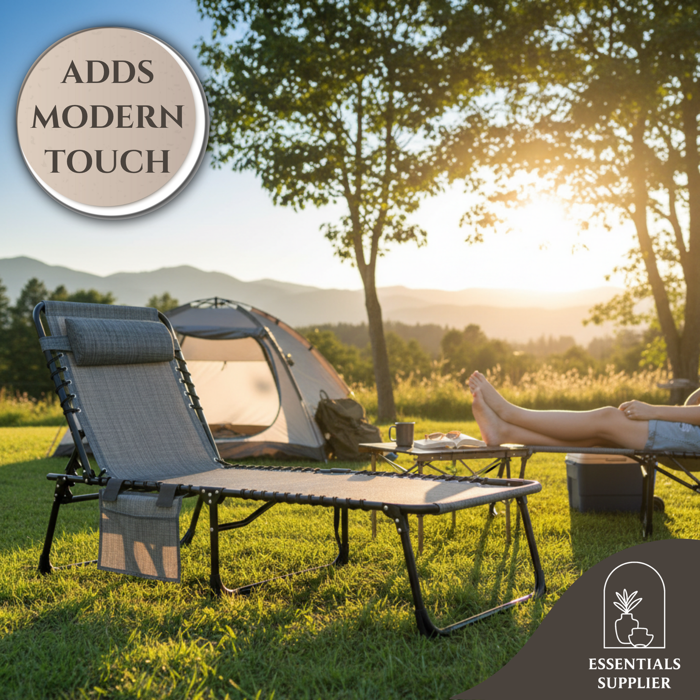 Grey Folding Outdoor Sun Lounger with Adjustable Backrest & Breathable Mesh