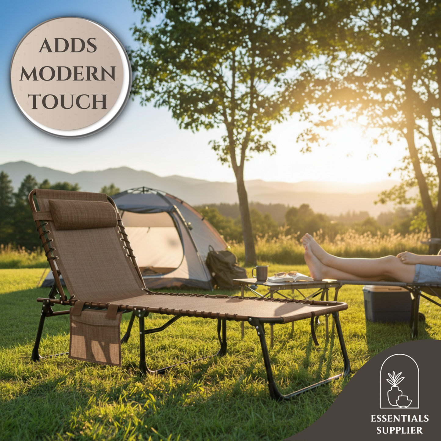 Brown Zero Gravity Folding Lounger with Side Pocket & Adjustable Backrest