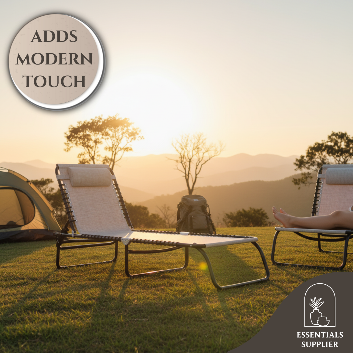 Cream White Reclining Foldable Lounge Chair with Pillow & Mesh Fabric