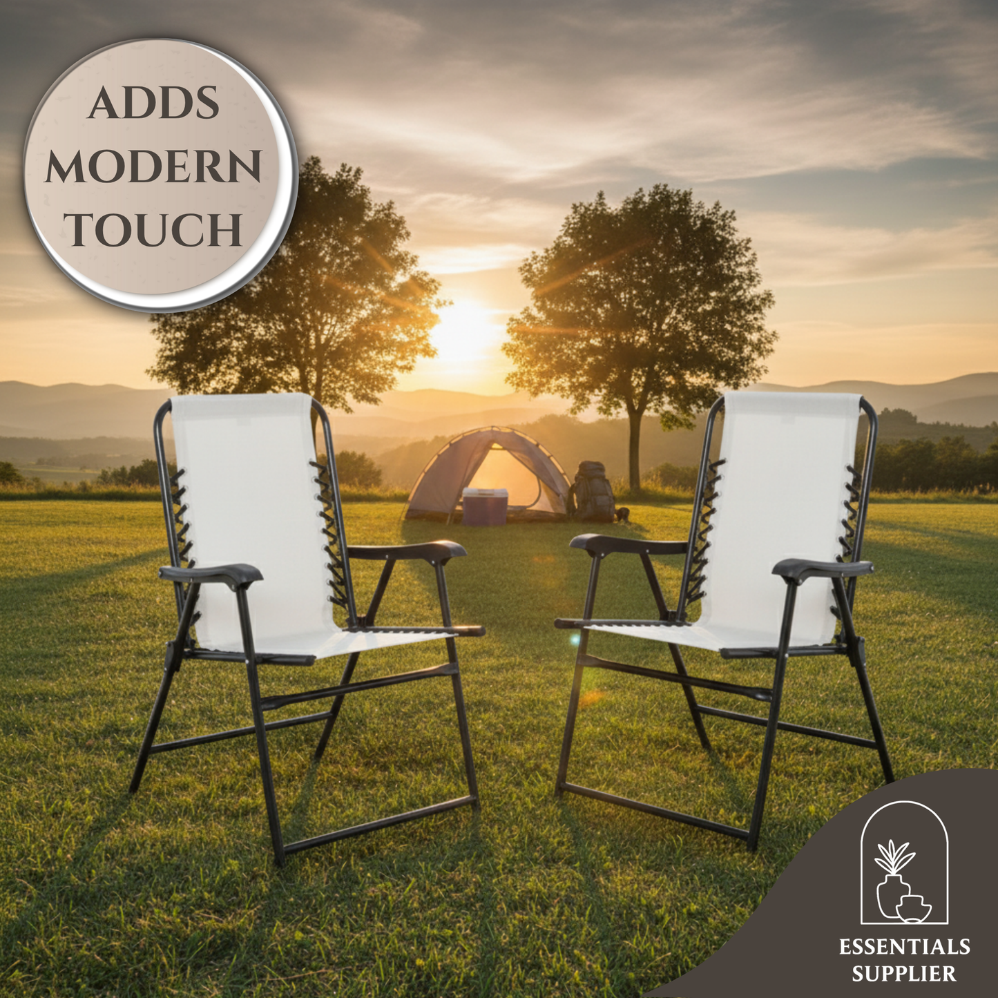 Set of 2 Foldable Mesh Armchairs – Outdoor Lounge Chairs with Armrests