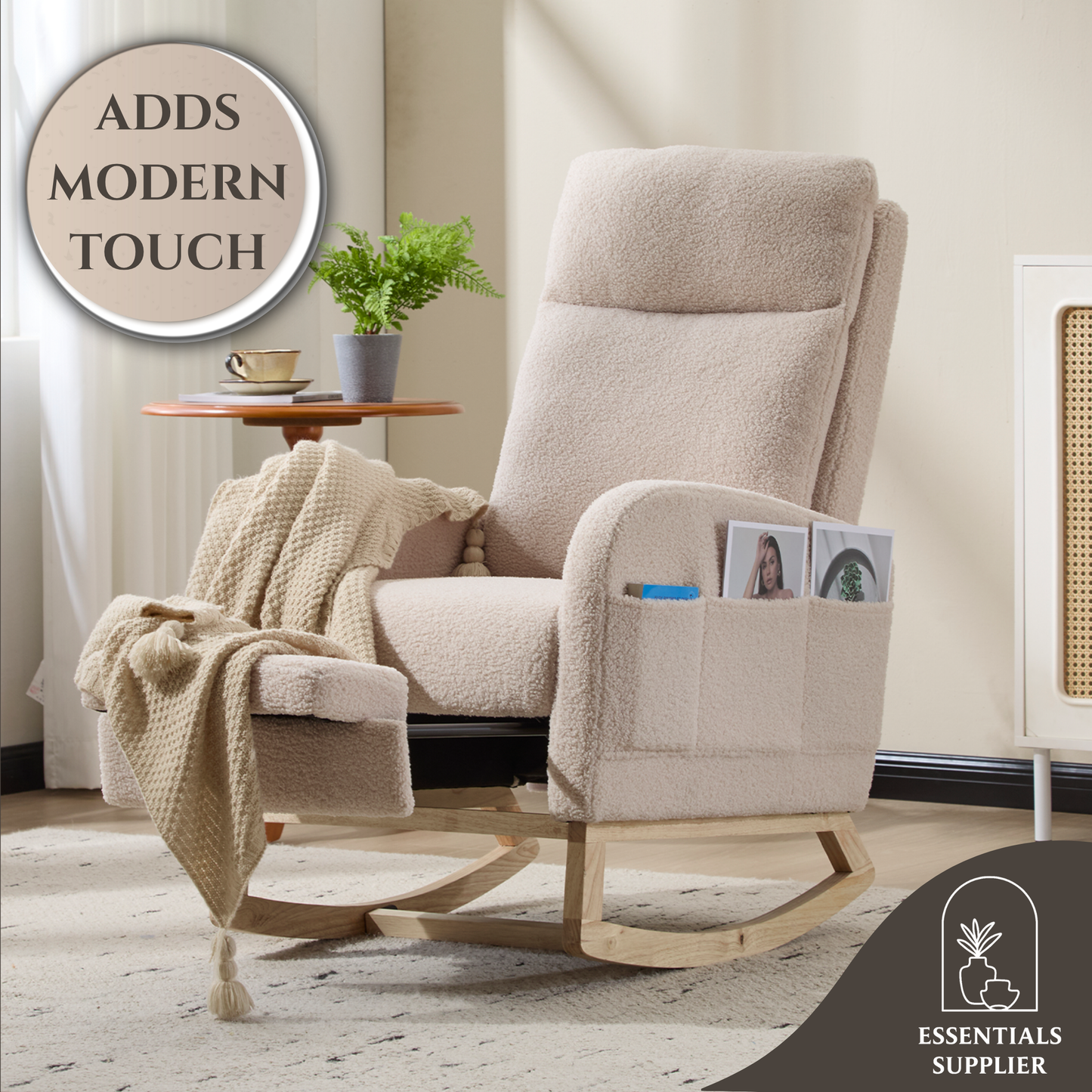 Modern Rocking Accent Chair with High Back, Soft Fabric & 300 lb Weight Capacity