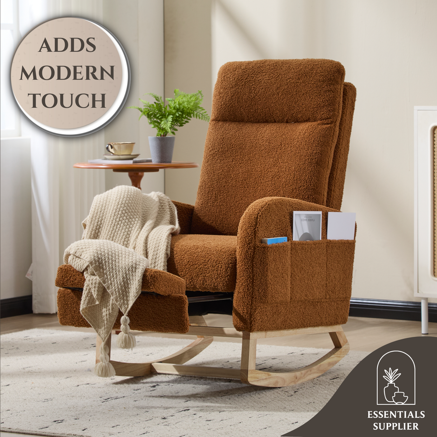 Modern Rocking Accent Chair with High Back, Soft Fabric & 300 lb Weight Capacity
