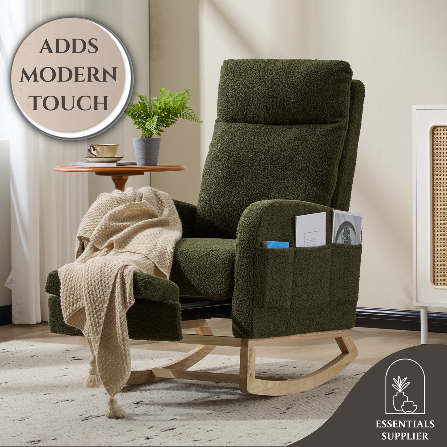 Modern Rocking Accent Chair with High Back, Soft Fabric & 300 lb Weight Capacity