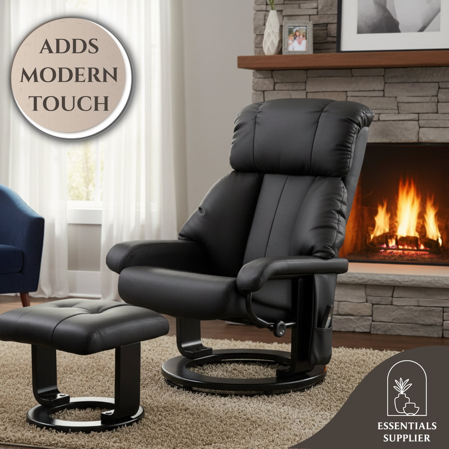 PU Leather Massage Recliner Chair with Ottoman & Remote, Black