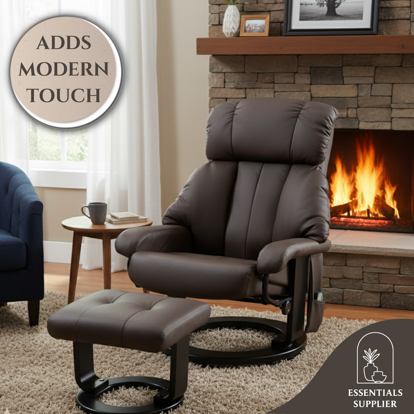 PU Leather Massage Recliner Chair with Ottoman & Remote, Brown
