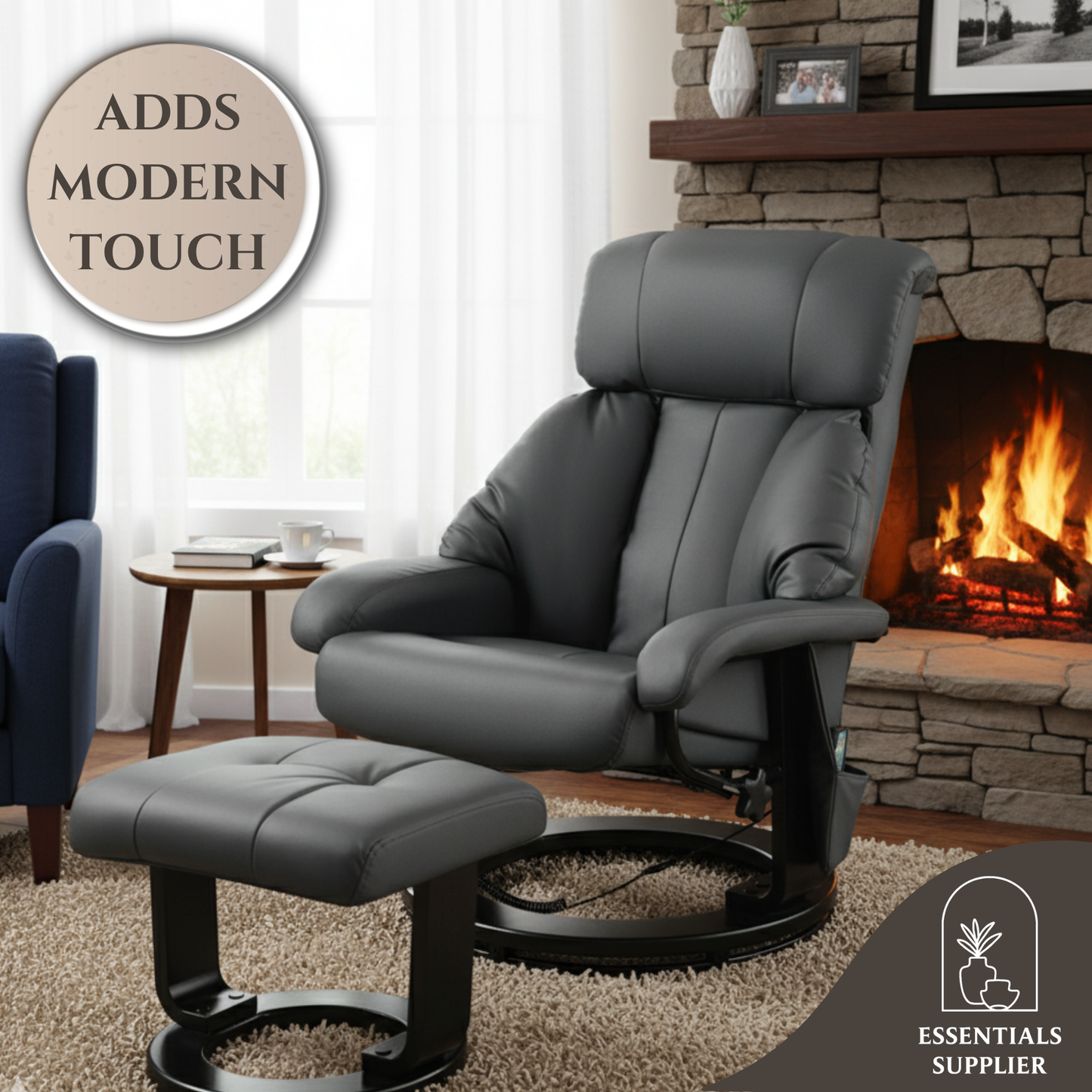 PU Leather Massage Recliner Chair with Ottoman & Remote, Gray