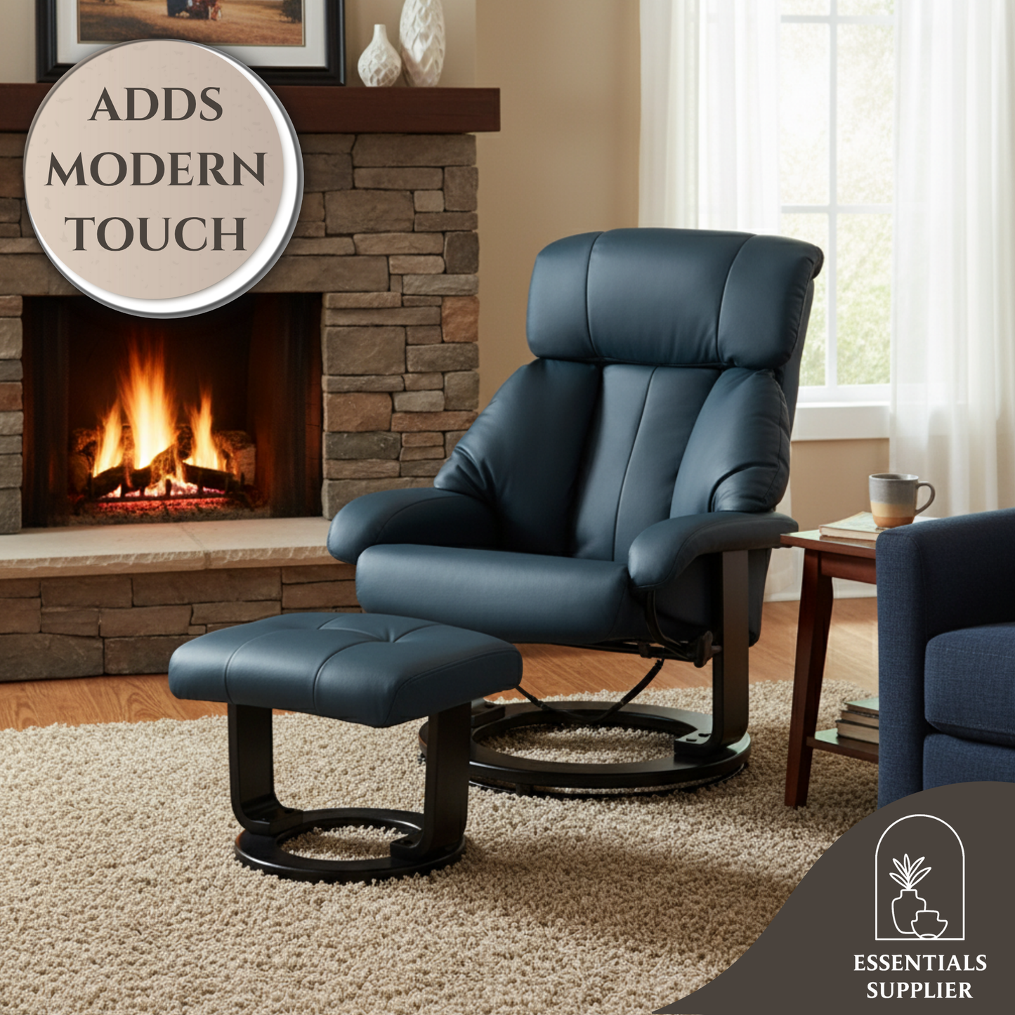 PU Leather Massage Recliner Chair with Ottoman & Remote, Blue