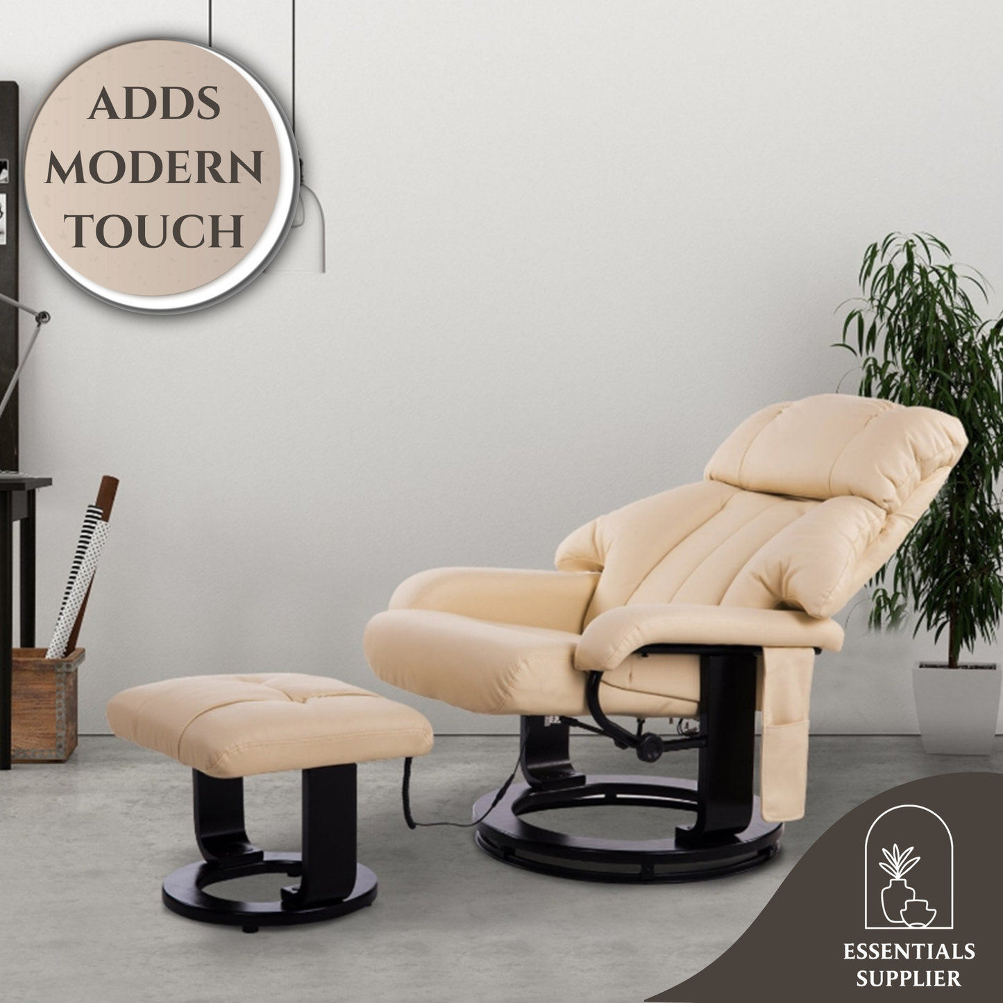 PU Leather Massage Recliner Chair with Ottoman & Remote, Beige