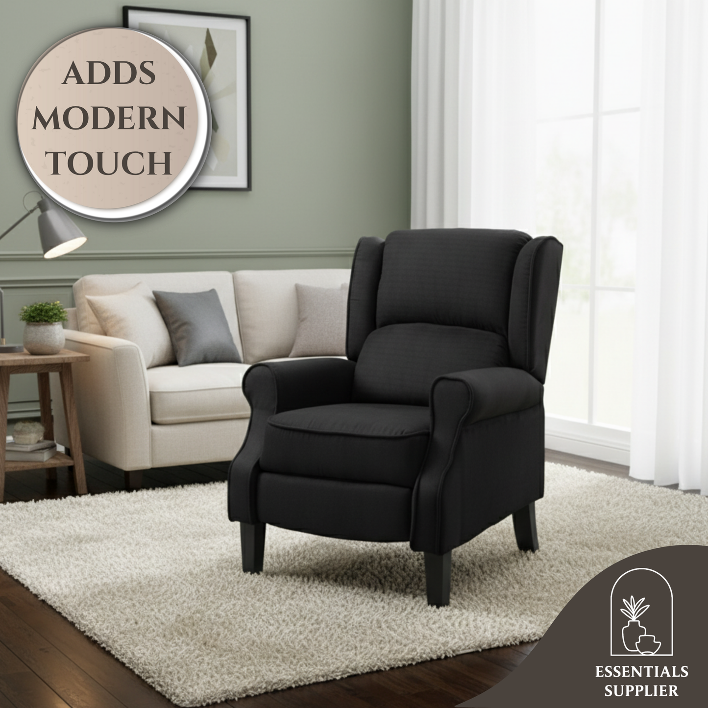 Heated Massage Recliner Chair with Lumbar Support – Manual Pushback, Black