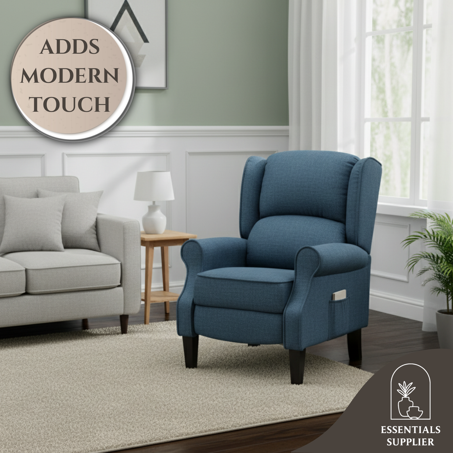 Heated Massage Recliner Chair with Lumbar Support – Manual Pushback, Blue