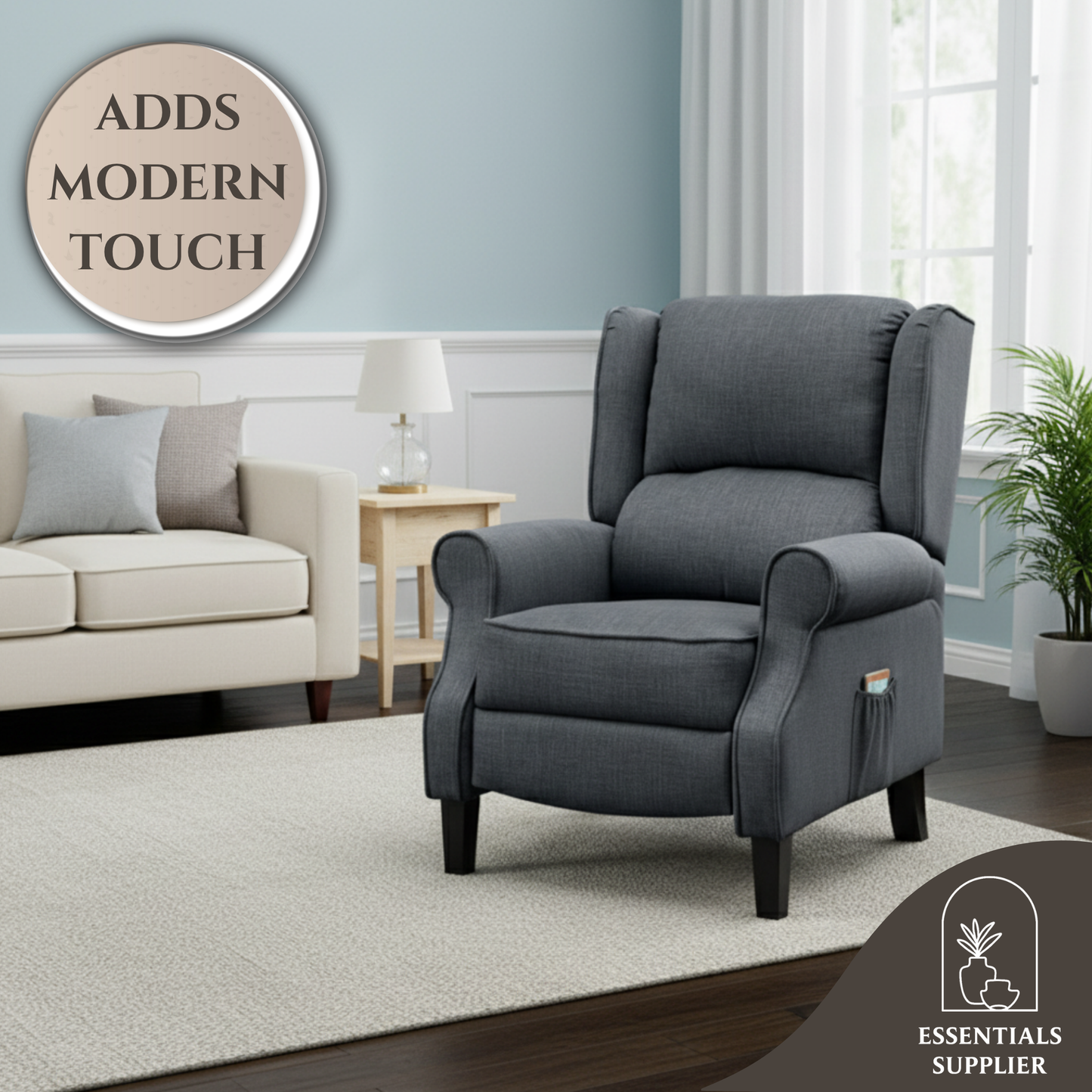 Heated Massage Recliner Chair with Lumbar Support – Manual Pushback, Gray