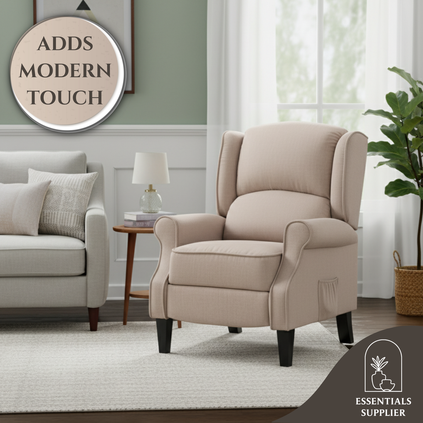 Heated Massage Recliner Chair with Lumbar Support – Manual Pushback, Beige