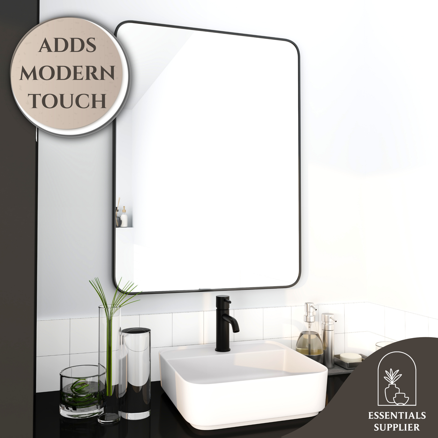 24"x32" Black Bathroom Mirror – HD Glass with Aluminum Frame, Wall Mounted