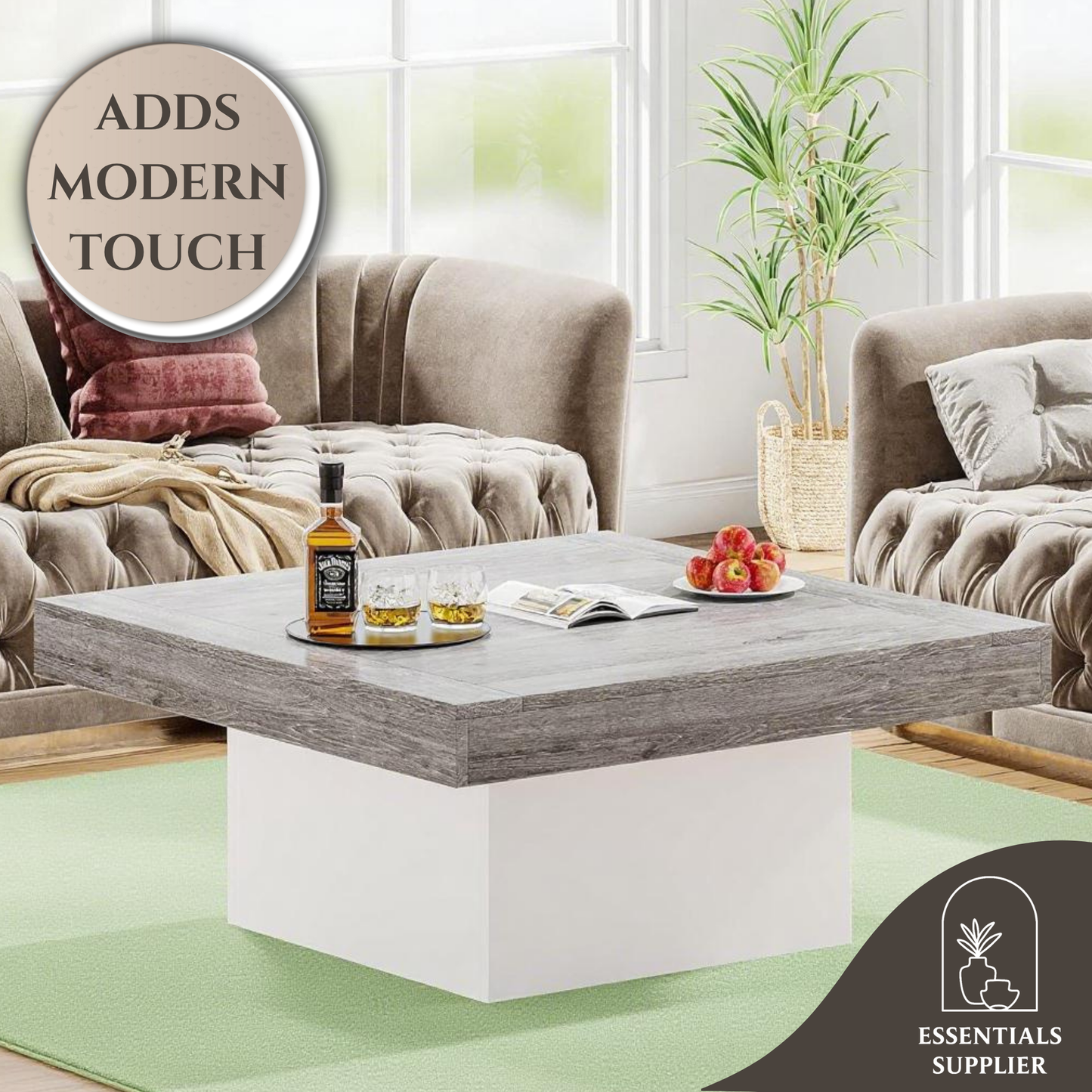 Rustic LED Coffee Table – 35" Square Farmhouse Style with Storage & Lights