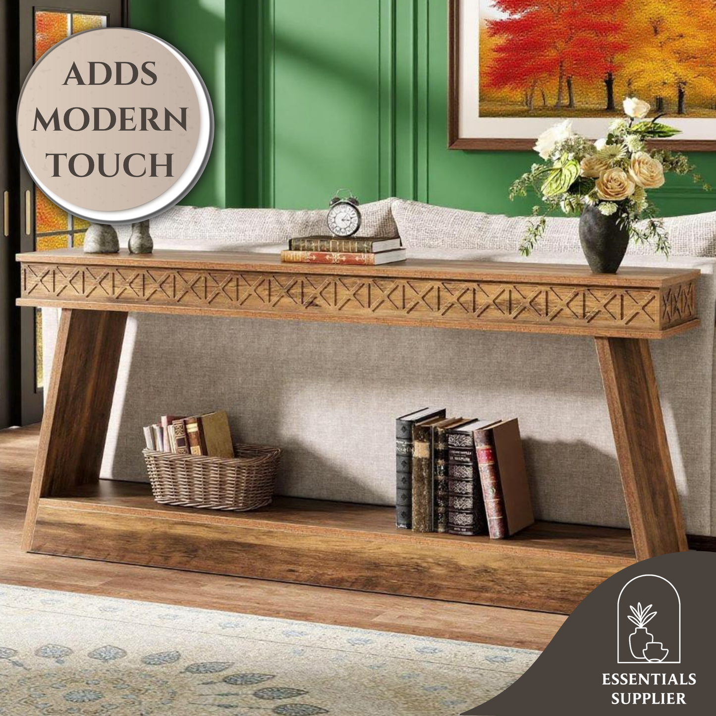 Rustic Brown 2-Tier Long Console Table – Farmhouse Style Entryway & Sofa Table