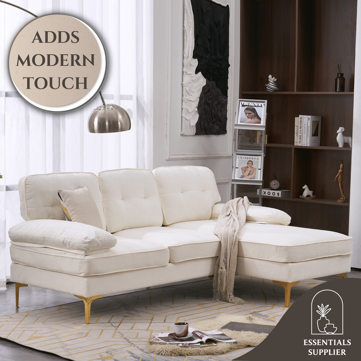 "Beige 3-Seater Modular Sofa – Simple, Stylish Indoor Seating"