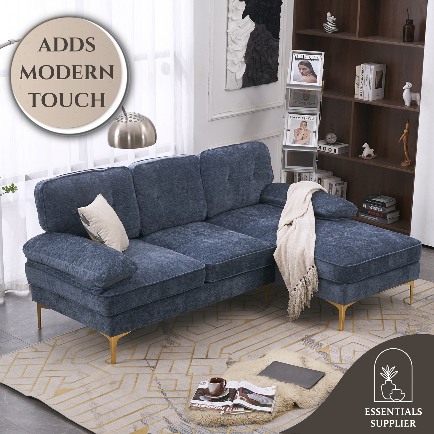 Blue 3-Seater Modular Sofa – Simple, Stylish Indoor Seating