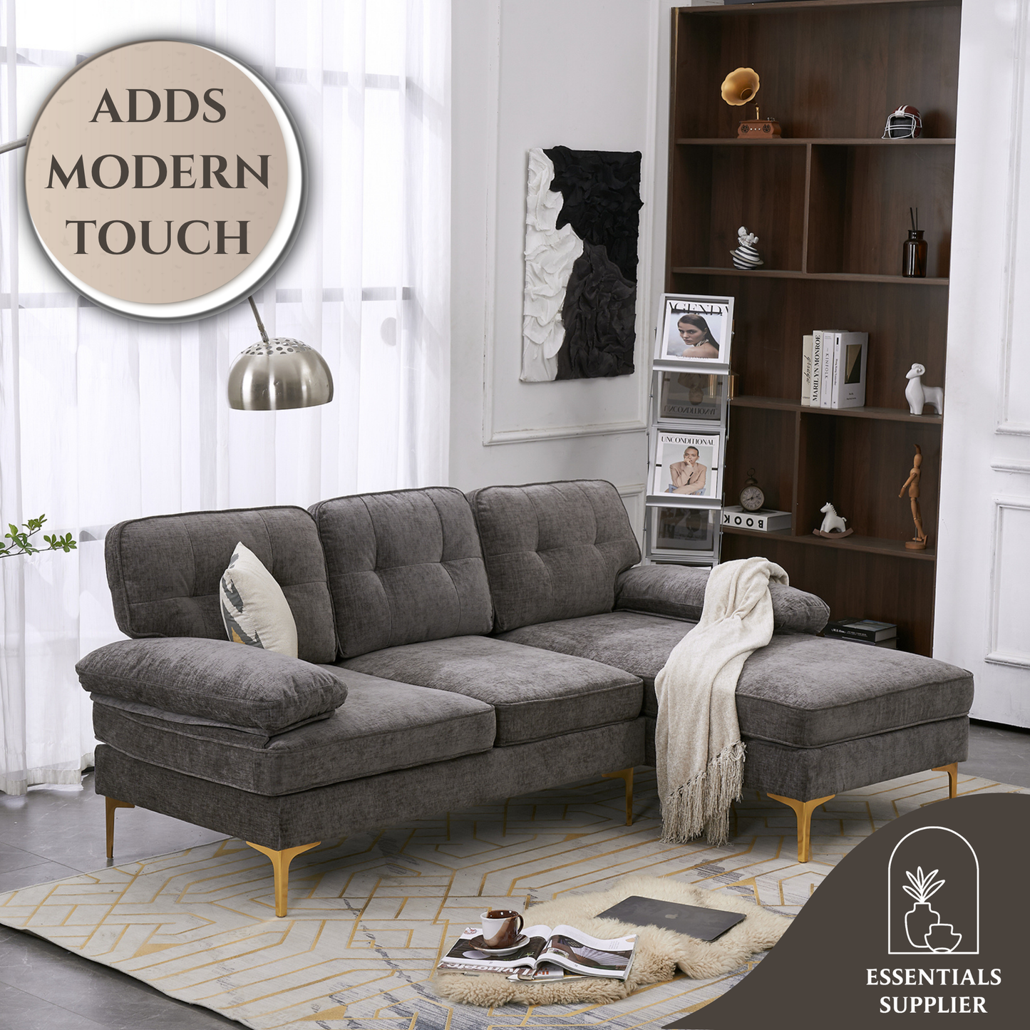 Dark Gray 3-Seater Modular Sofa – Simple, Stylish Indoor Seating