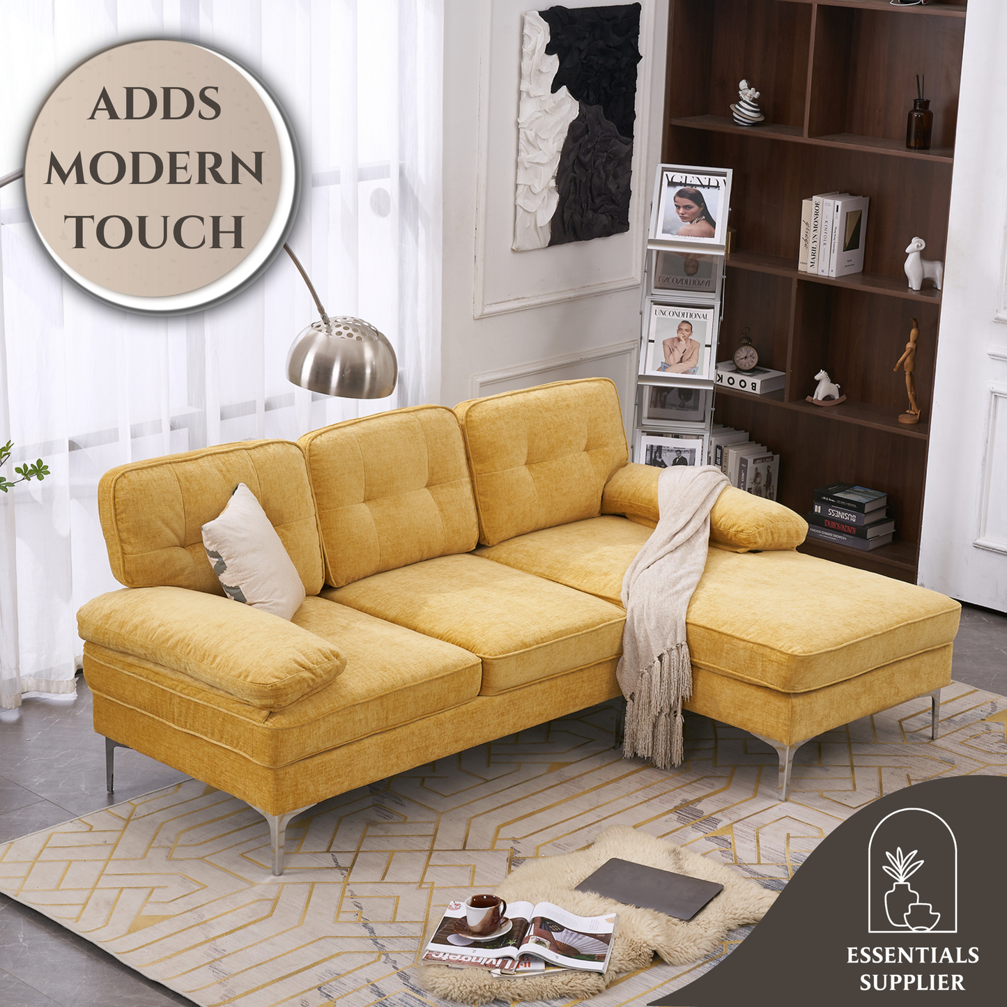 Yellow 3-Seater Modular Sofa – Simple, Stylish Indoor Seating