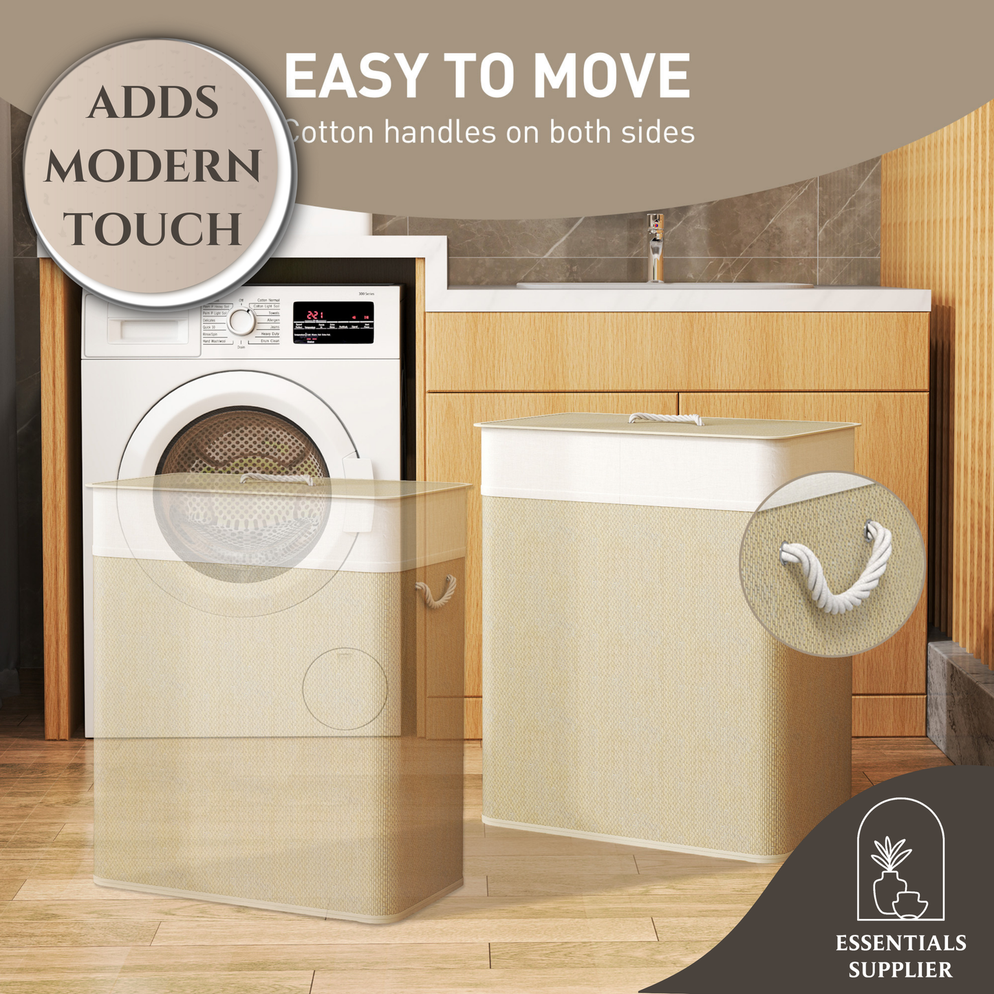 Laundry Hamper Cabinet with Storage, Freestanding Organizer