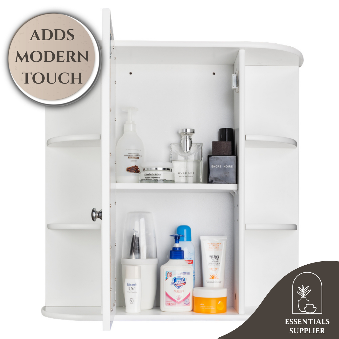 3-Tier Wall Mounted Bathroom Cabinet with Mirror Door, White Finish