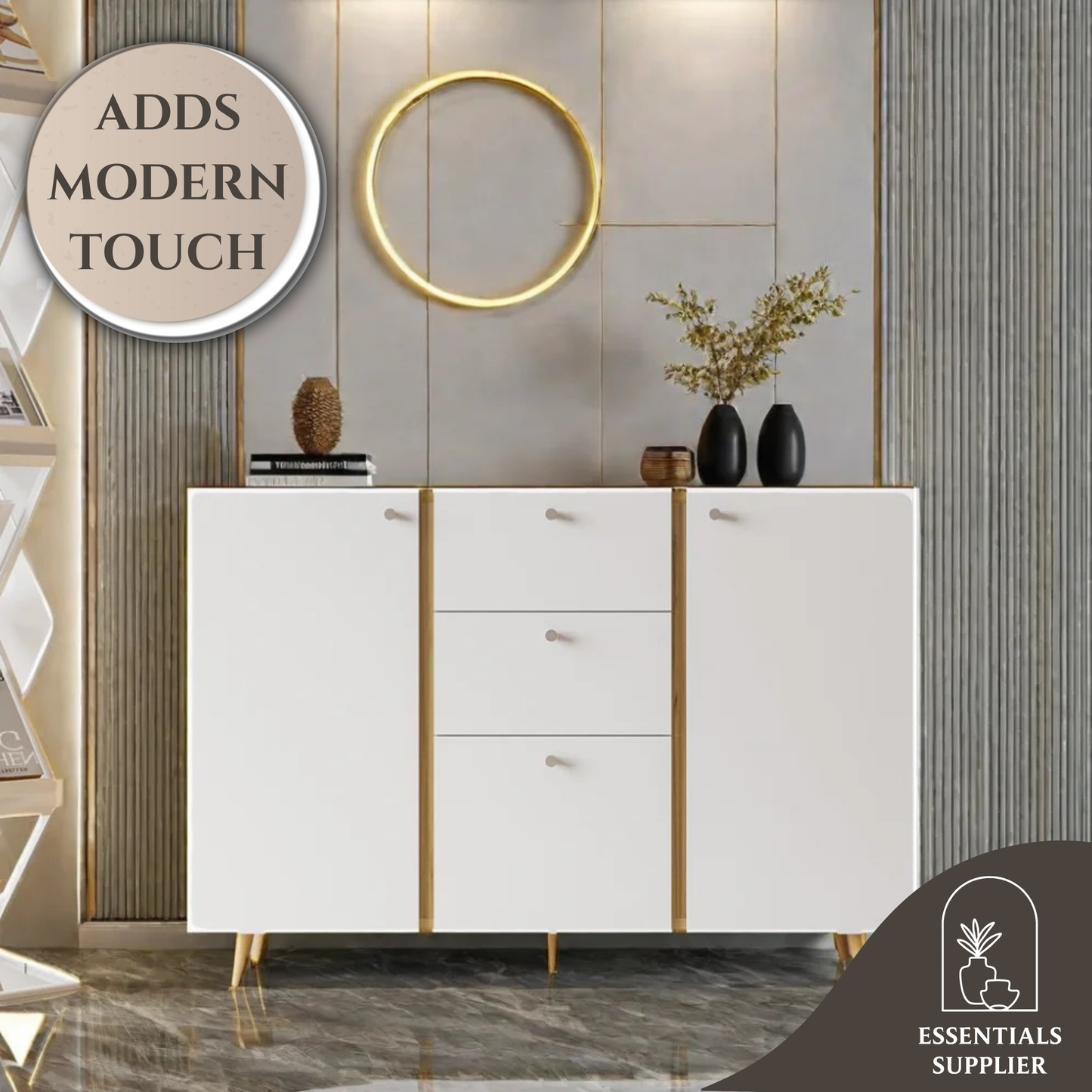 47" Sideboard Buffet Cabinet with 3 Drawers & 2 Doors, Adjustable Shelves