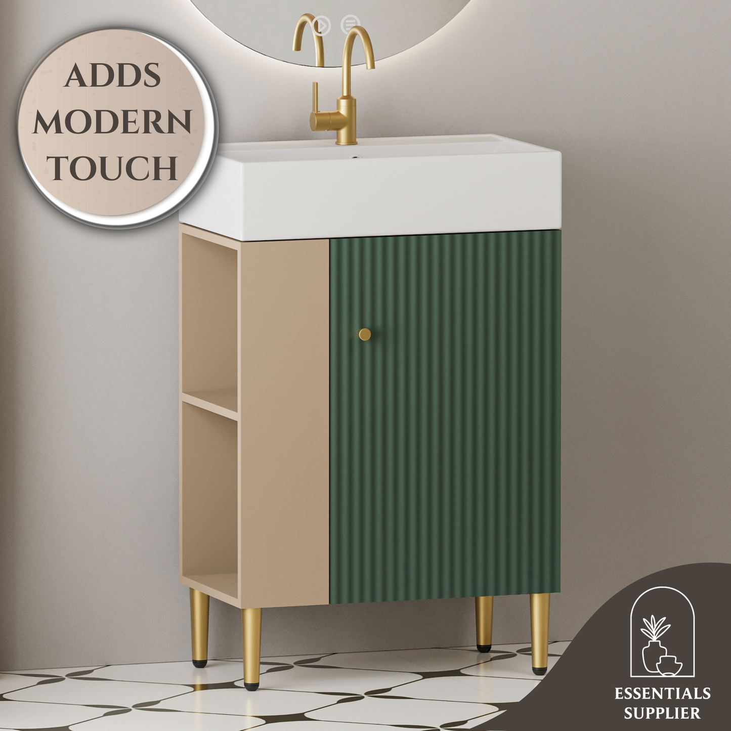 21.6" Bathroom Vanity with Sink, Open Shelf & Soft-Close Door, Green