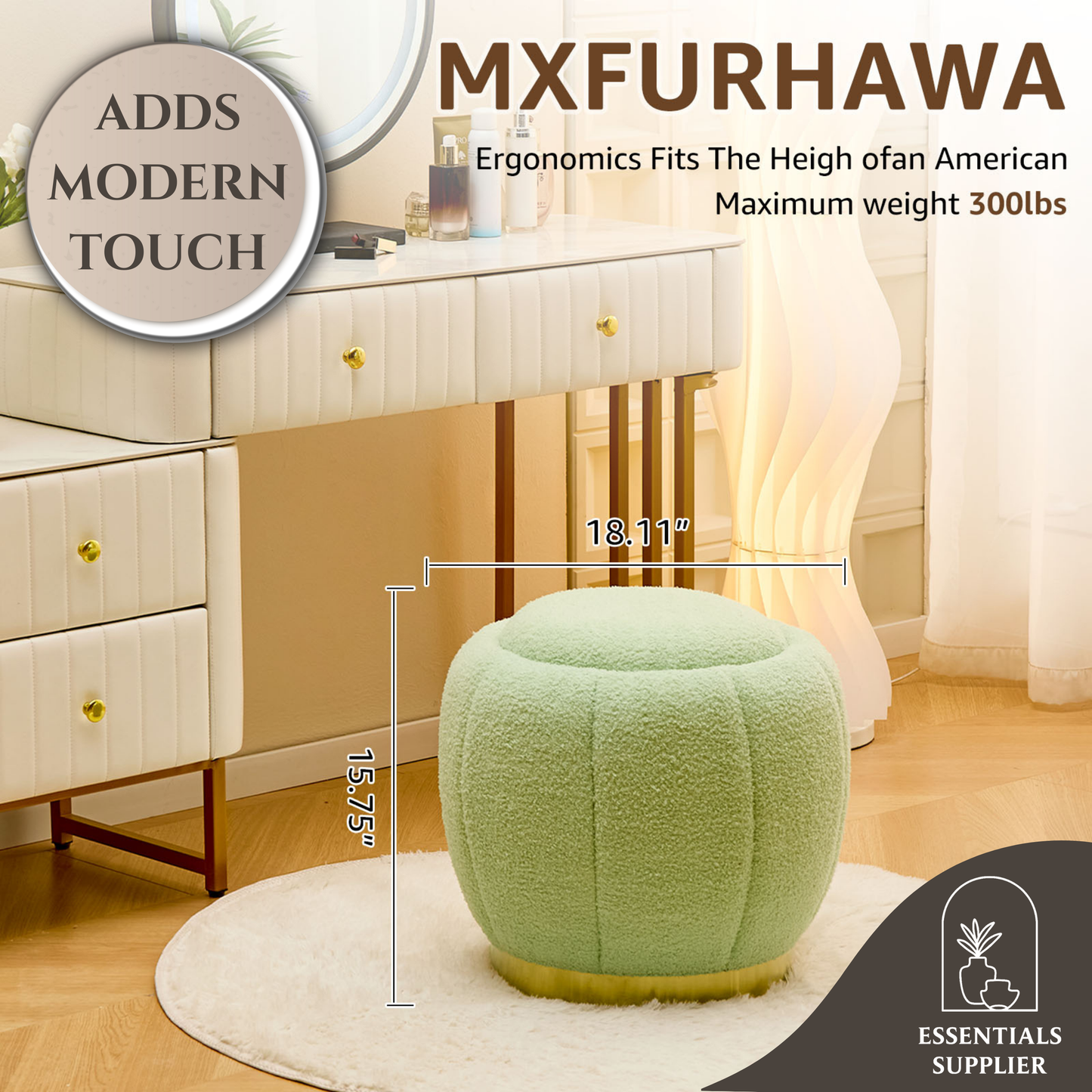 Storage Ottoman Footrest with Soft Seat, Velvet Stool Accent, Green