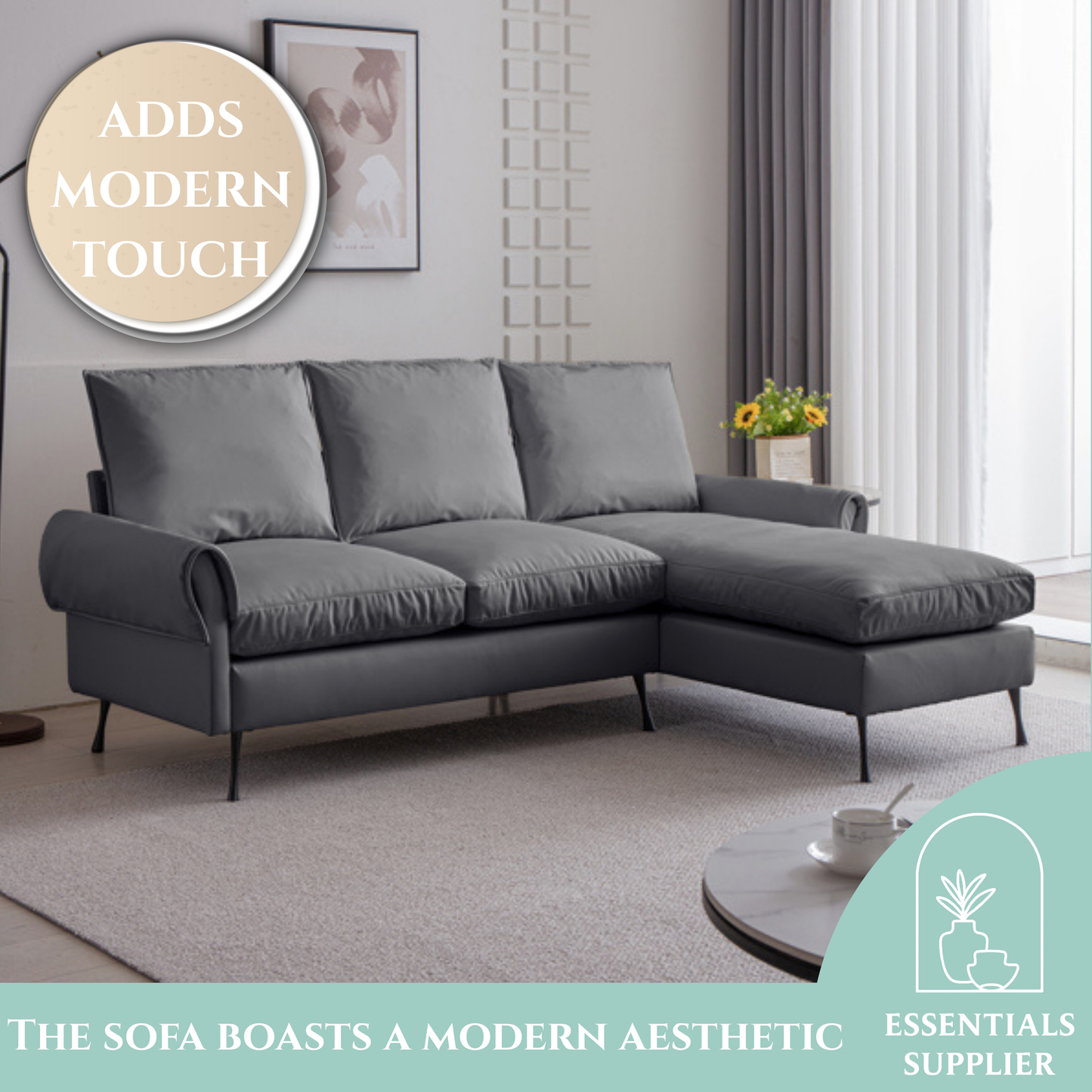 81" Modern L-Shaped Sofa with Reversible Chaise – Tech Leather Couch