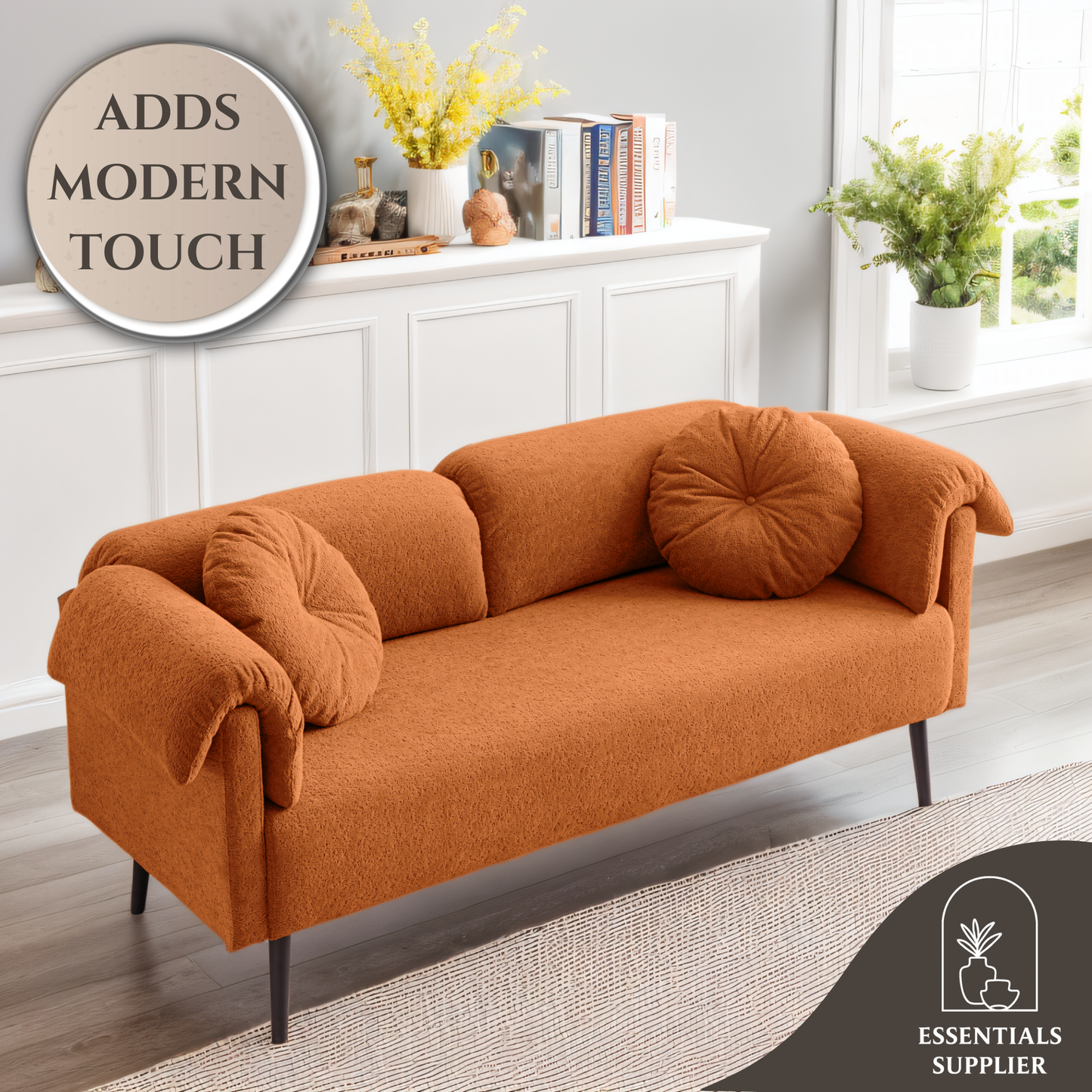 68.5" Modern Lamb Wool Sofa with Pillows for Small Living Spaces