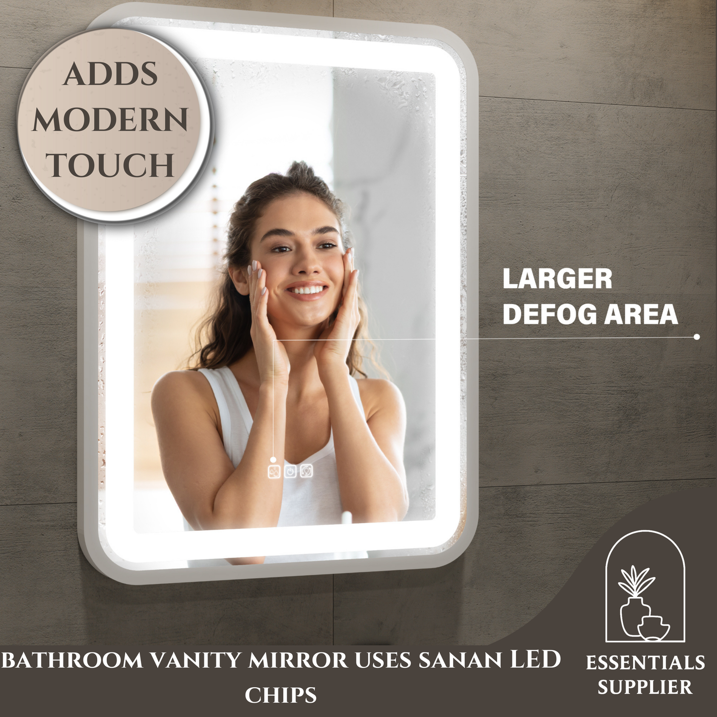 36x28" LED Bathroom Vanity Mirror, Dimmable, Anti-Fog, Wall Mount