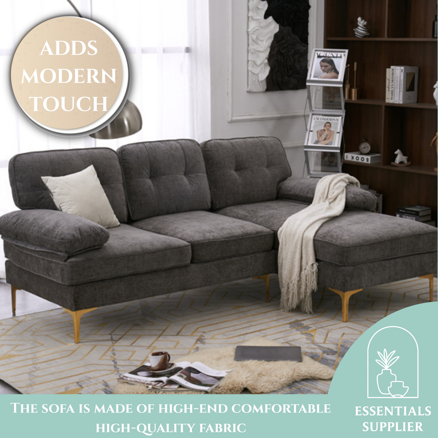 Dark Gray 3-Seater Modular Sofa – Simple, Stylish Indoor Seating
