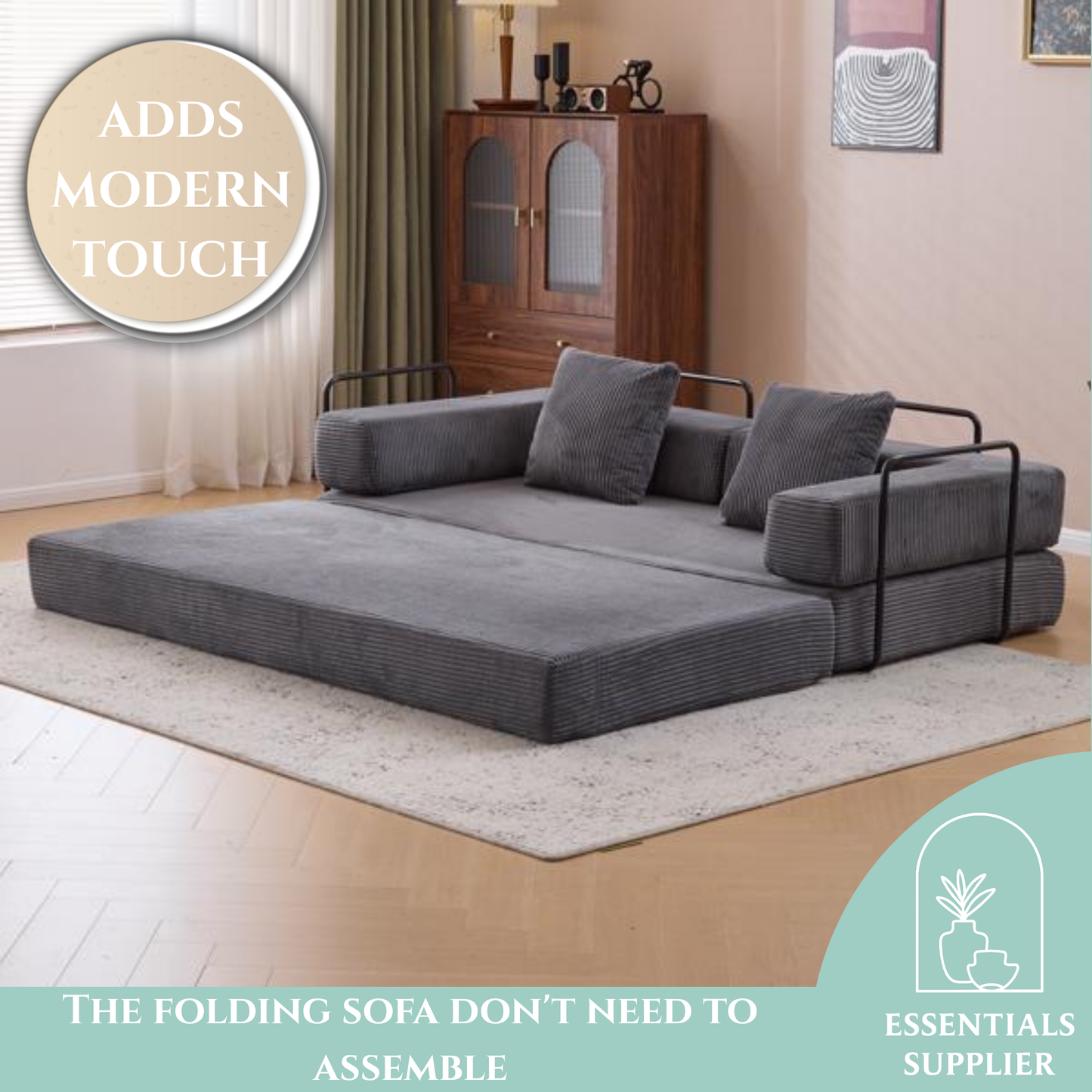Convertible Corduroy Futon Sofa Bed – Foldable Floor Couch with Sponge Padding