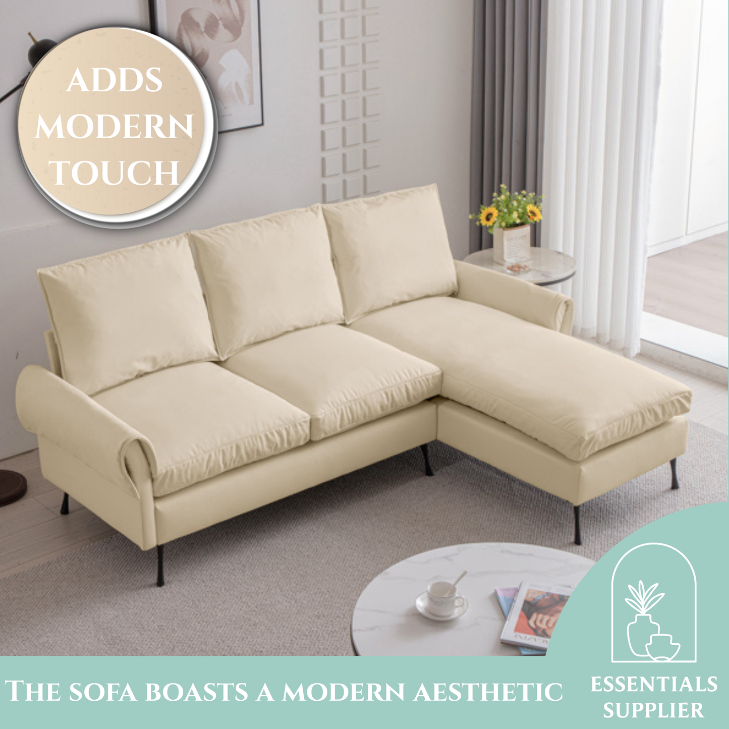81" Modern L-Shaped Sofa with Reversible Chaise – Tech Leather Couch