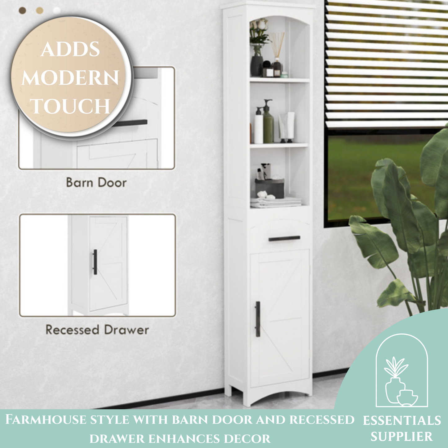 Bathroom Cabinet with 3 Open Storage Compartments, White
