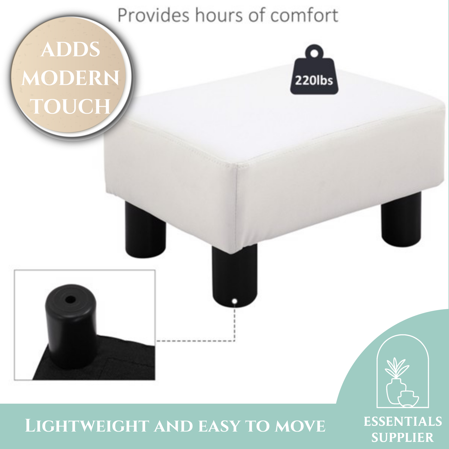 White Faux Leather Foot Rest Ottoman – Chic, Lightweight & Durable