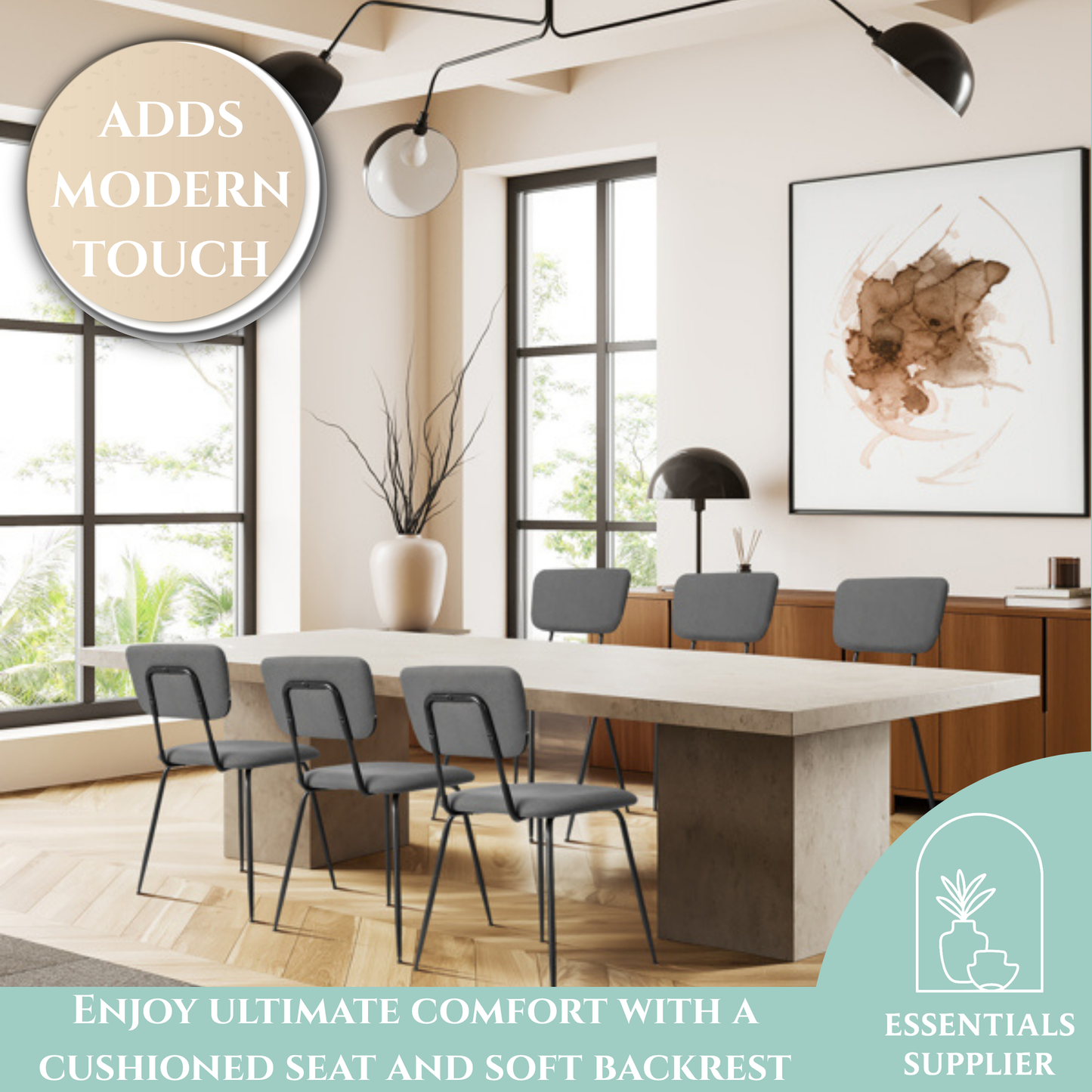 Set of 6 Modern Grey Padded Dining Chairs for Kitchen, Bar & Office Use