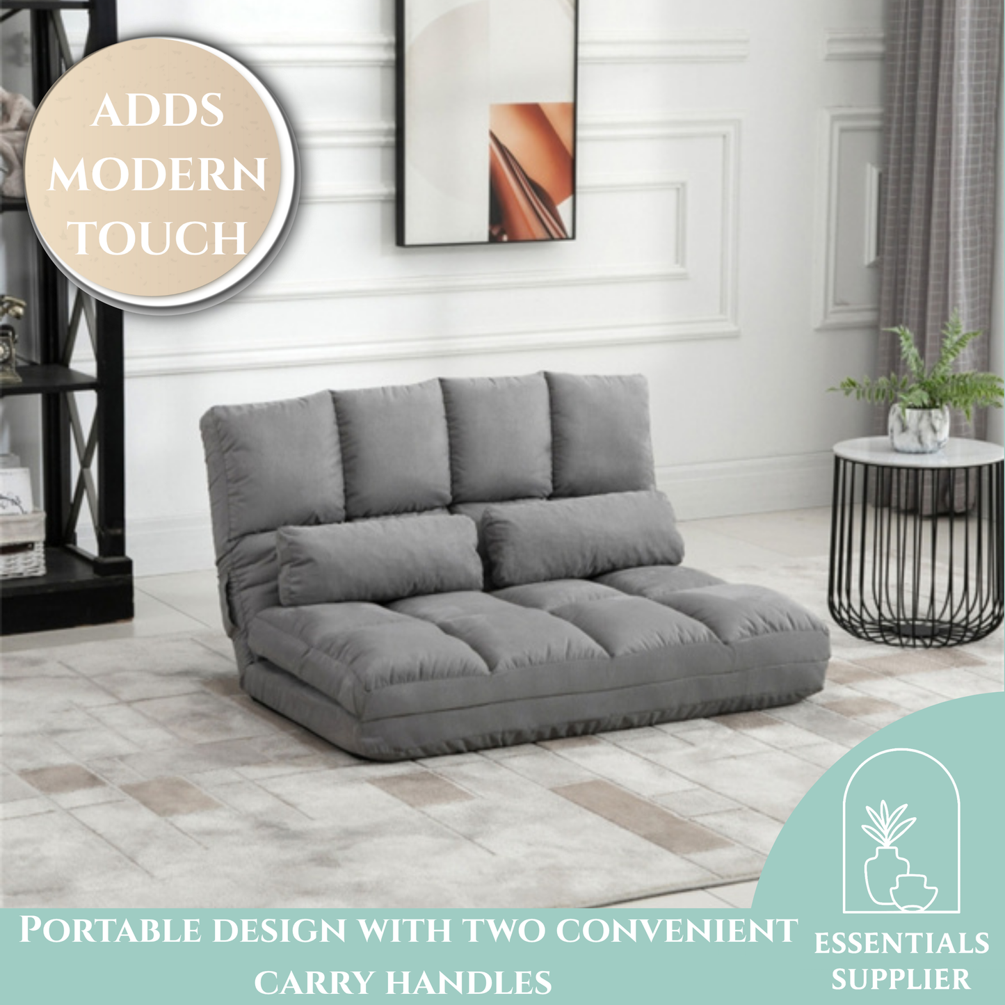 3-in-1 Adjustable Floor Sofa Bed with Backrest & Headrest – Light Gray