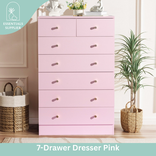 Modern Pink 7-Drawer Dresser – Space-Saving Storage for Bedroom or Home