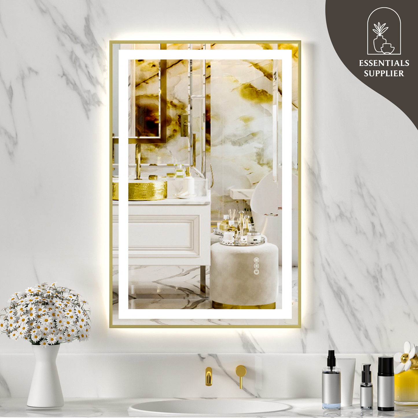 24x36" Gold Framed LED Mirror with Dual Front & Back Light Strips