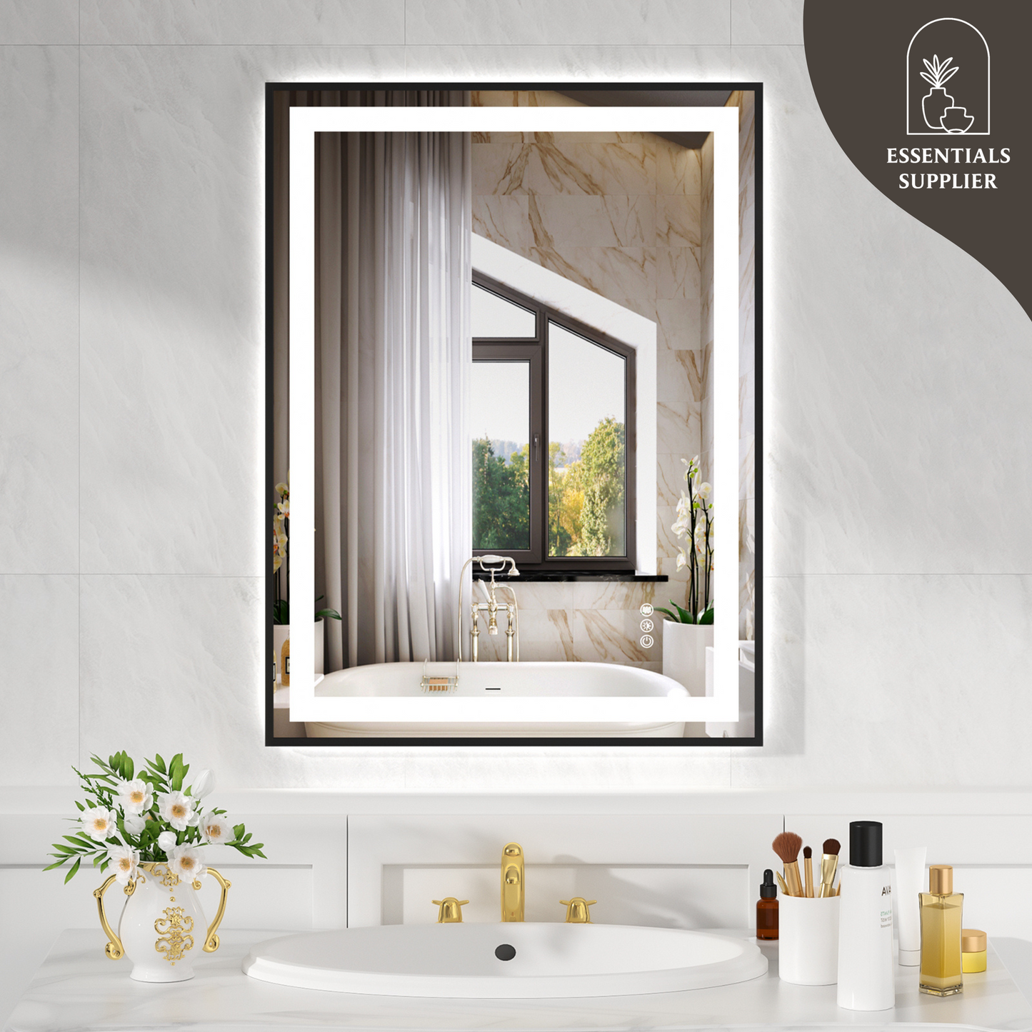 24x32" Black Framed LED Mirror with Dual Front & Back Light Strips